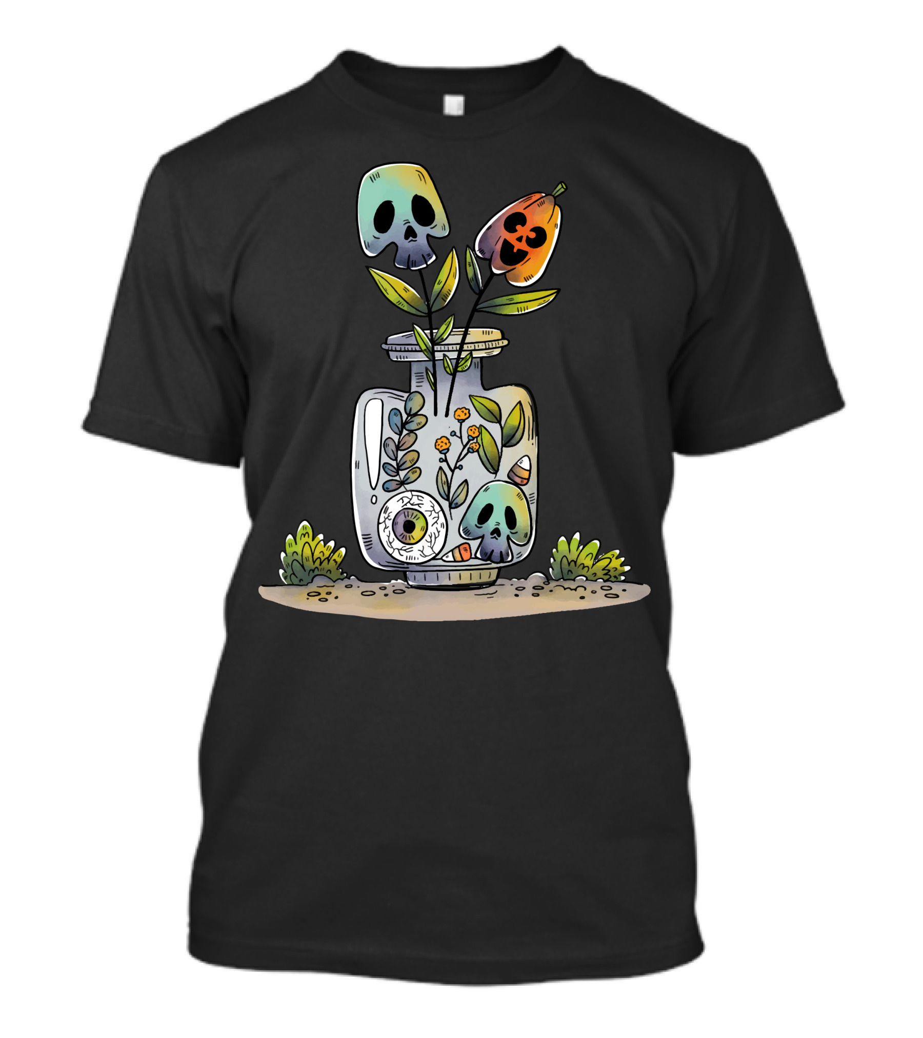 Skull Eyes In Jar With Floral Elements And Candy T-Shirt