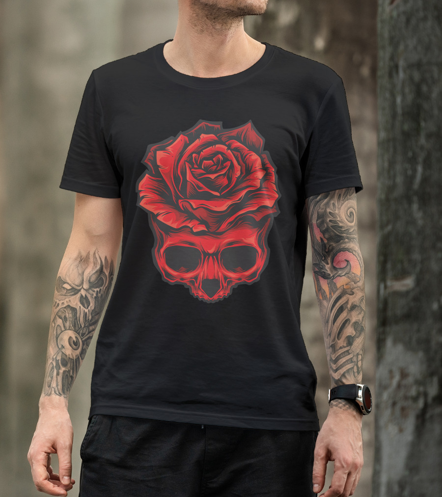 Skull Rose Red Blossom Fusion T-Shirt