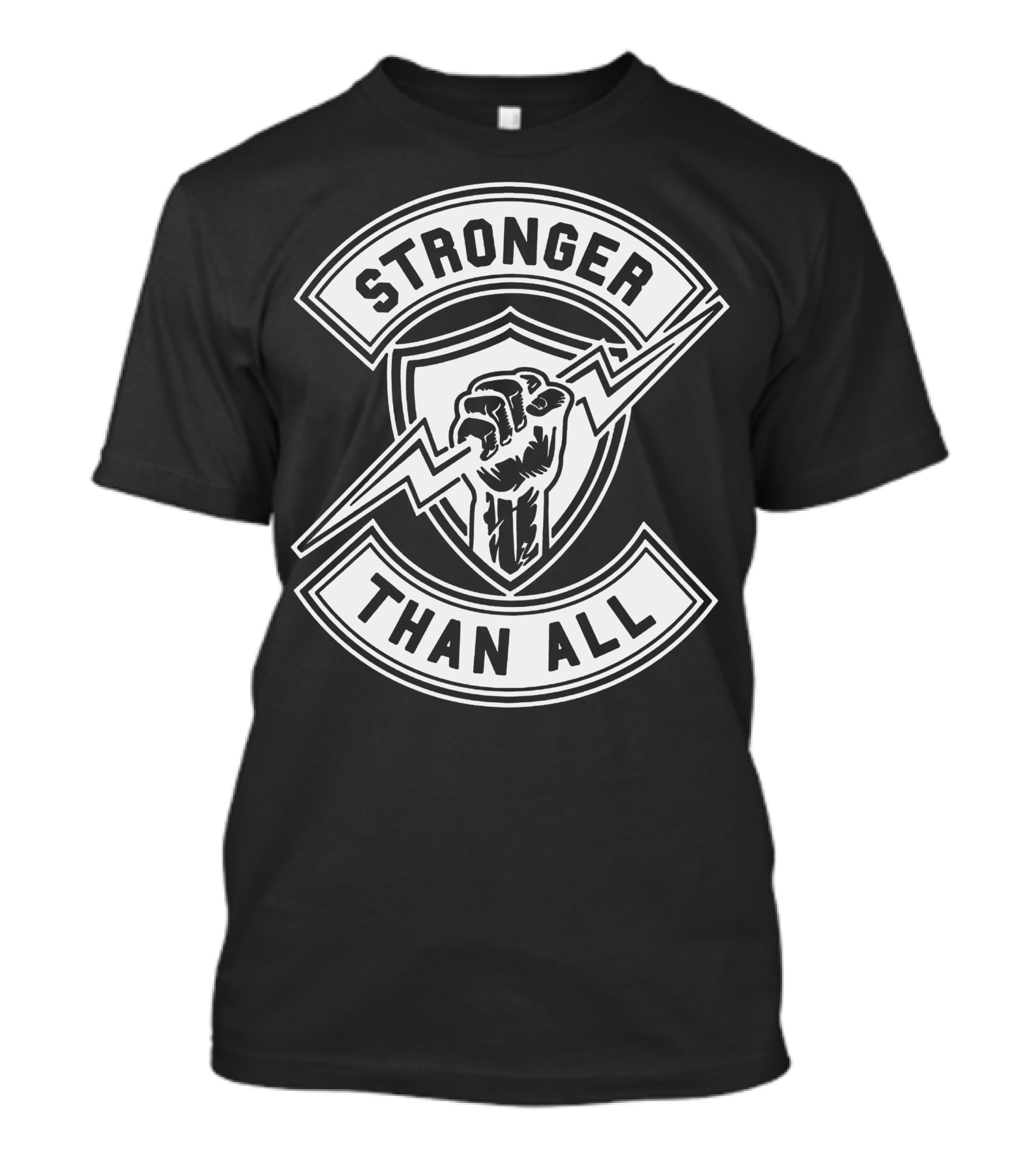 Stronger Than All Fist With Lightning Shield Emblem T-Shirt