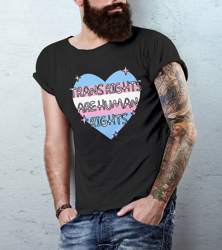 Trans Rights Are Human Rights Heart Blue Pink White Stripes Stars T-Shirt