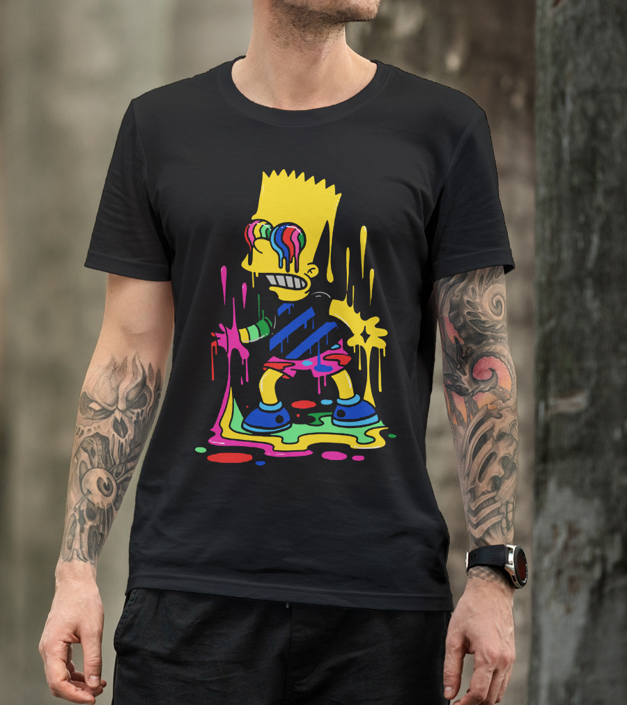 Trippy Bart Psychedelic Drip Melting Rainbow Glasses T-Shirt