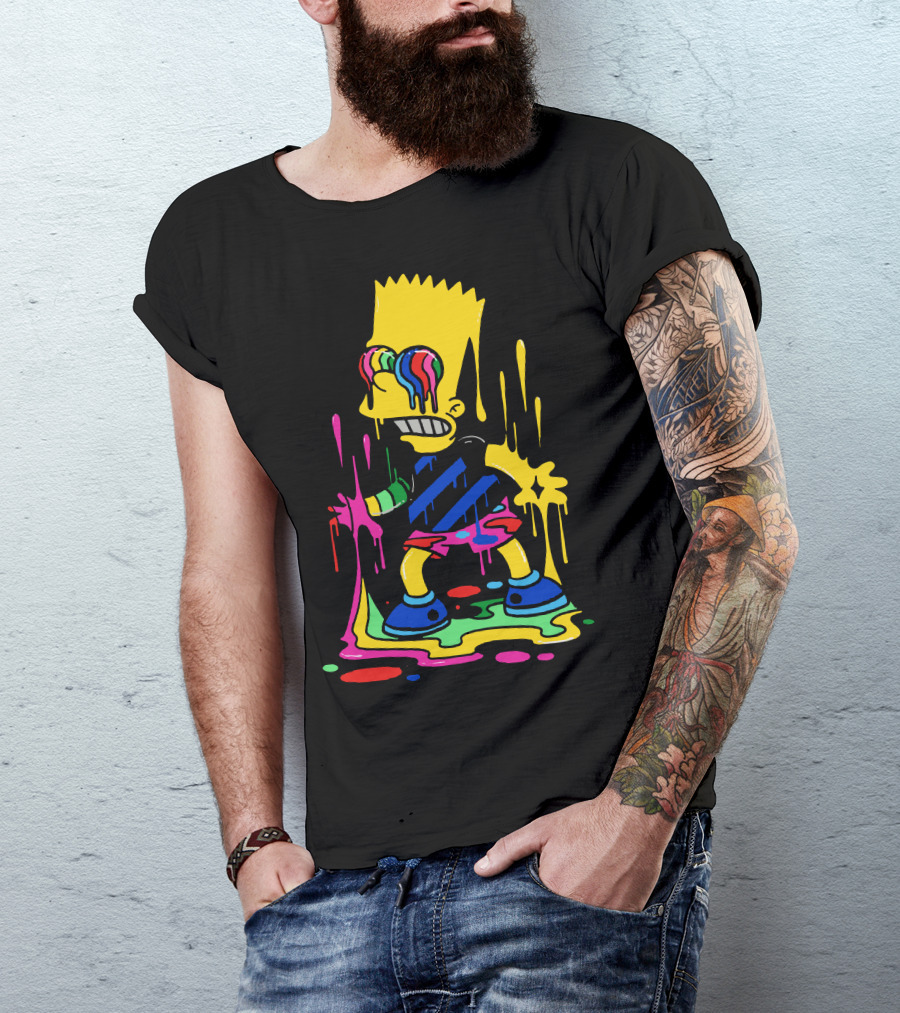 Trippy Bart Psychedelic Drip Melting Rainbow Glasses T-Shirt