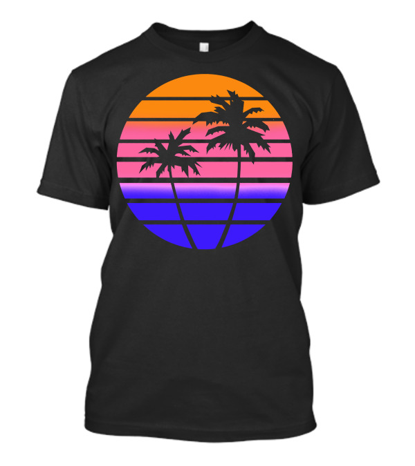 Tropicalia Sunset Palm Trees Retro Gradient Circle T-Shirt