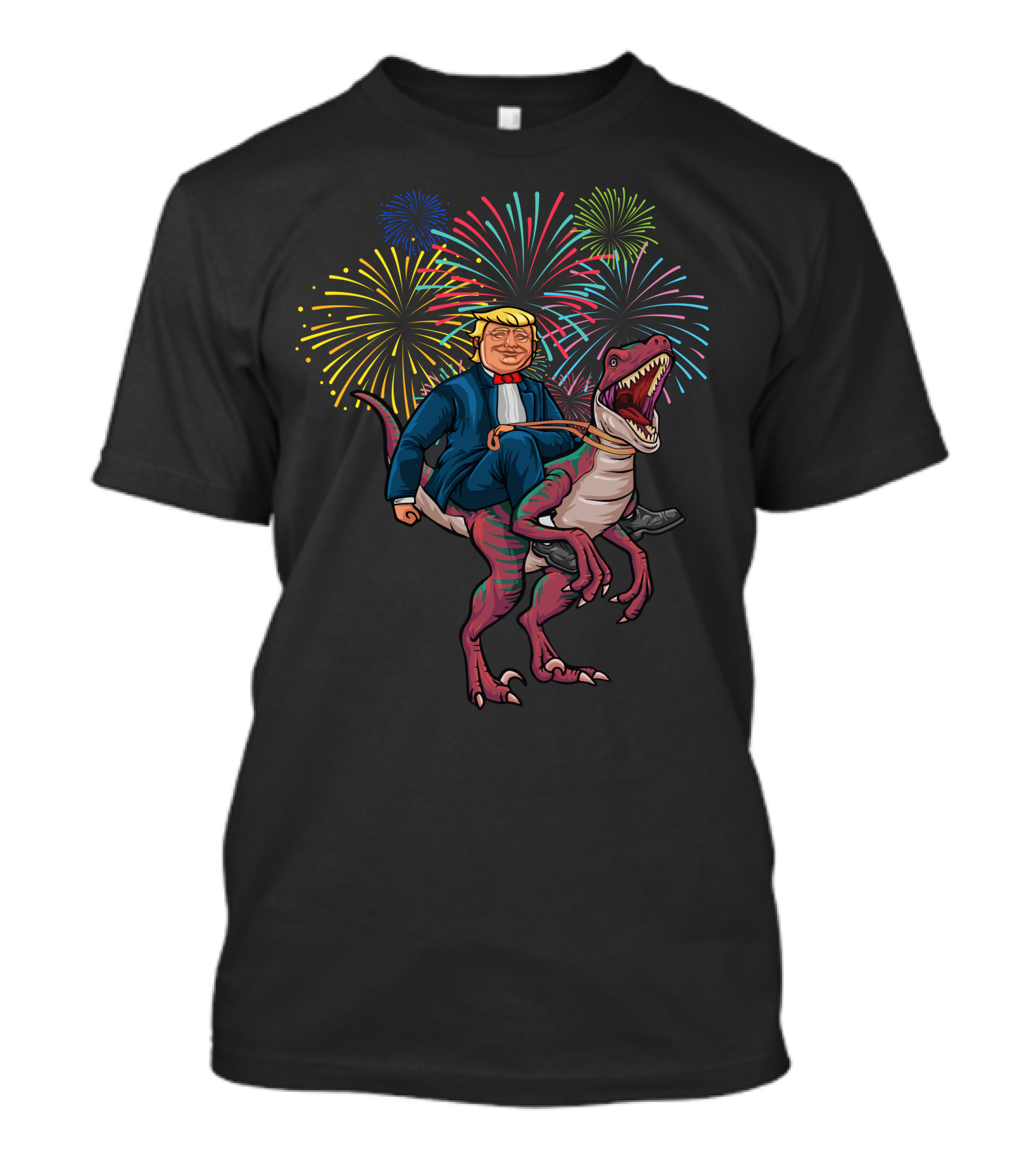Trump Riding A Dinosaur With Fireworks T-Shirt