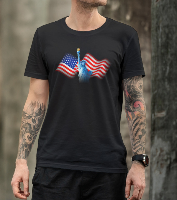 Statue Of Liberty USA America Freedom Flag T-Shirt