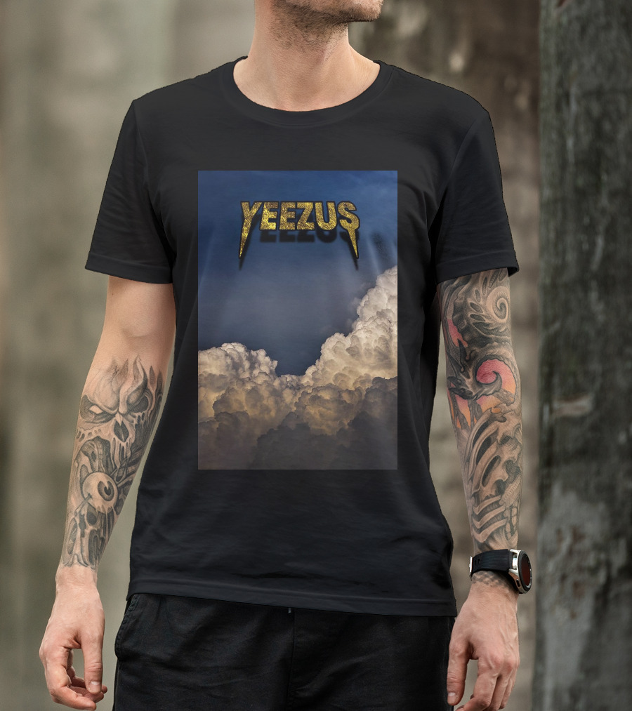 Yeezus Golden Text On Dramatic Cloudy Sky Background T-Shirt