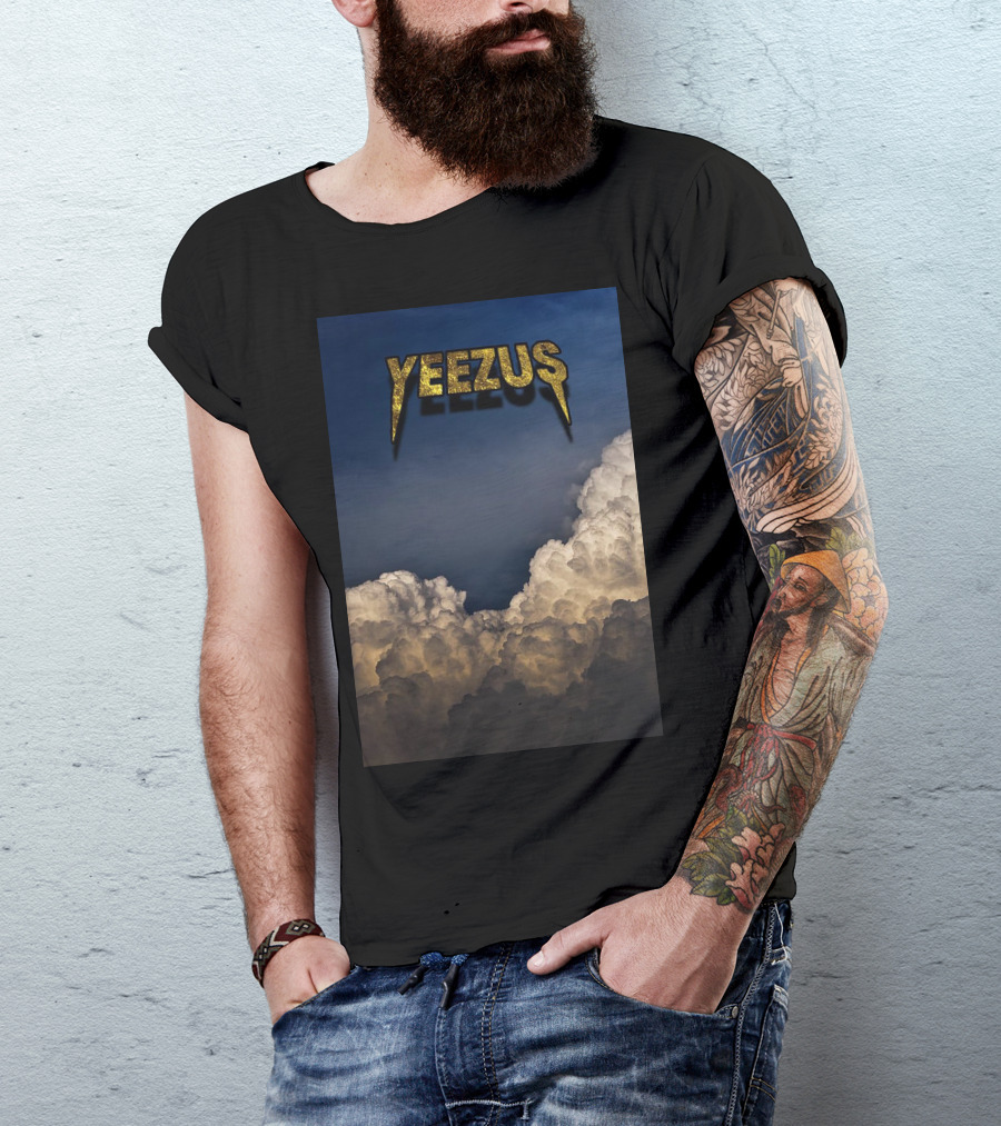 Yeezus Golden Text On Dramatic Cloudy Sky Background T-Shirt