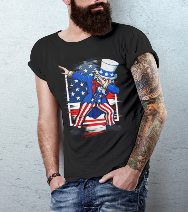 Dabbing Uncle Sam 4th Of July USA American Flag T-Shirt