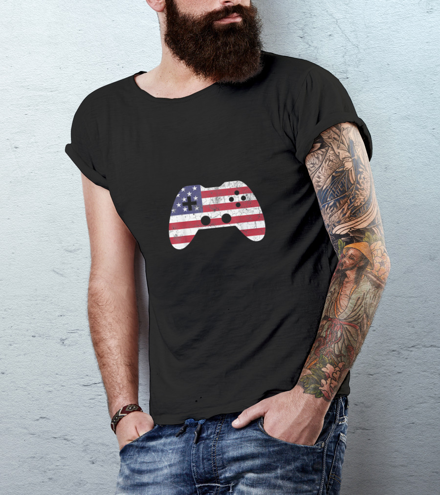 American Flag USA United States Of America Xbox Controller 4th Of July T-Shirt