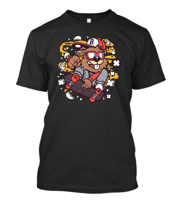 Beaver Skater With Cap And Glasses T-Shirt