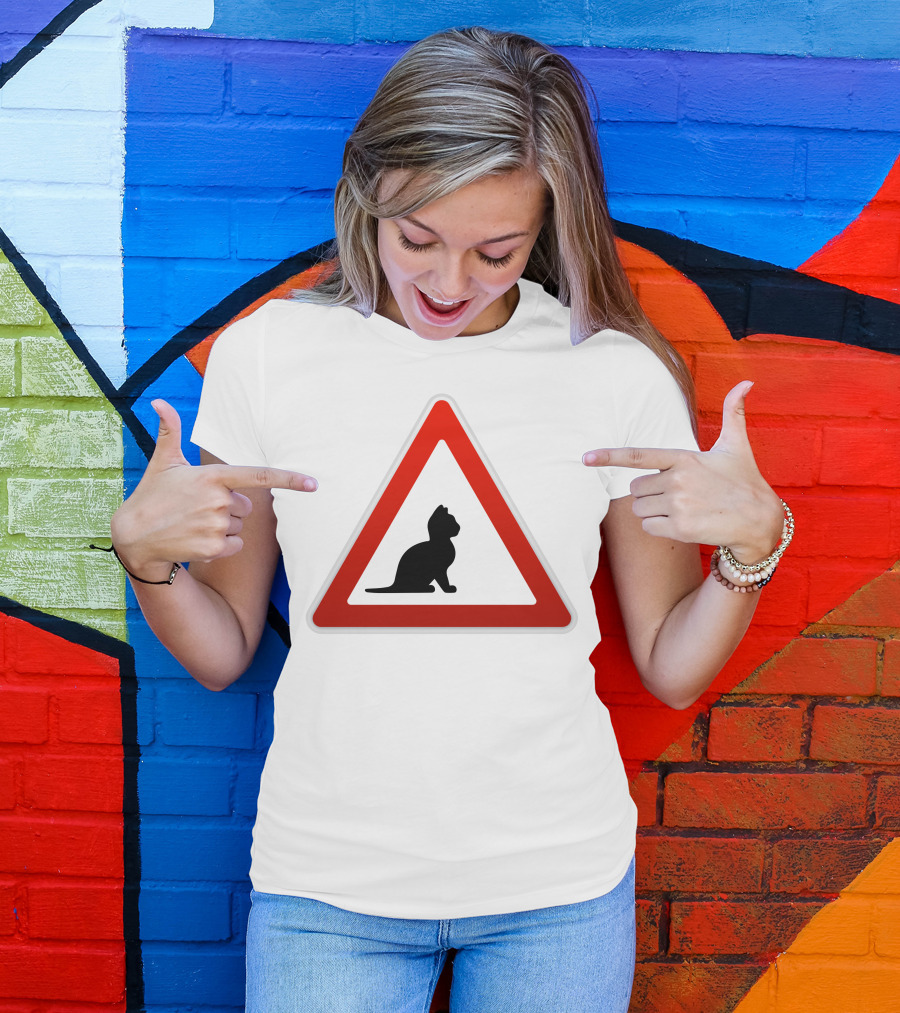 Cat Warning Traffic Sign T-Shirt
