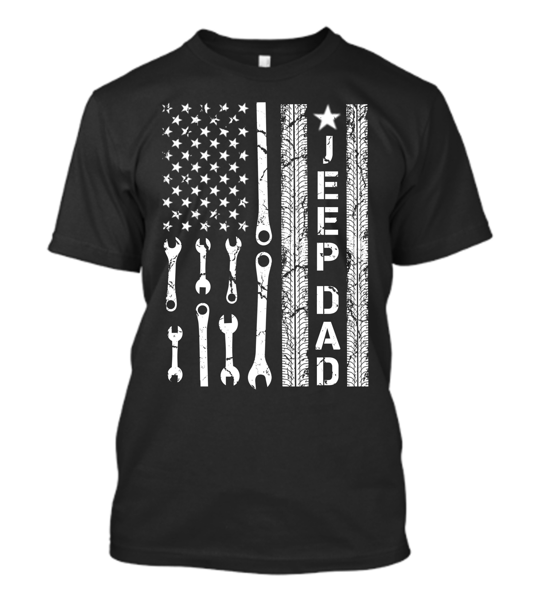 Jeep Dad American Flag Wrenches And Tire Tracks T-Shirt