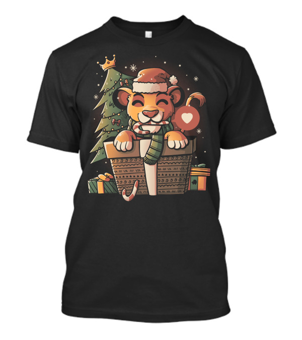 Lion Christmas Santa Hat Candy Cane Present Tree T-Shirt