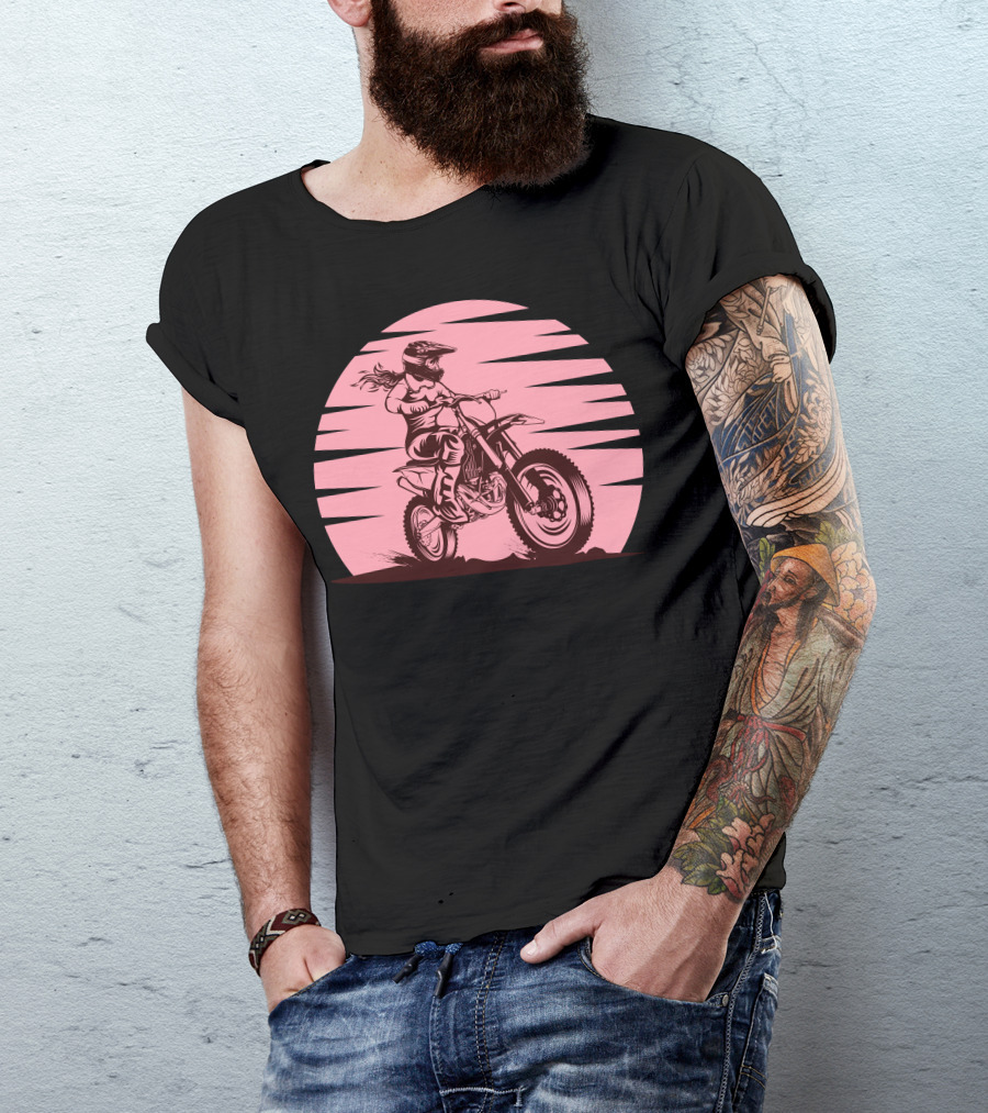 Motorcycles Rider On Pink Sunset Dirt Bike Scene T-Shirt