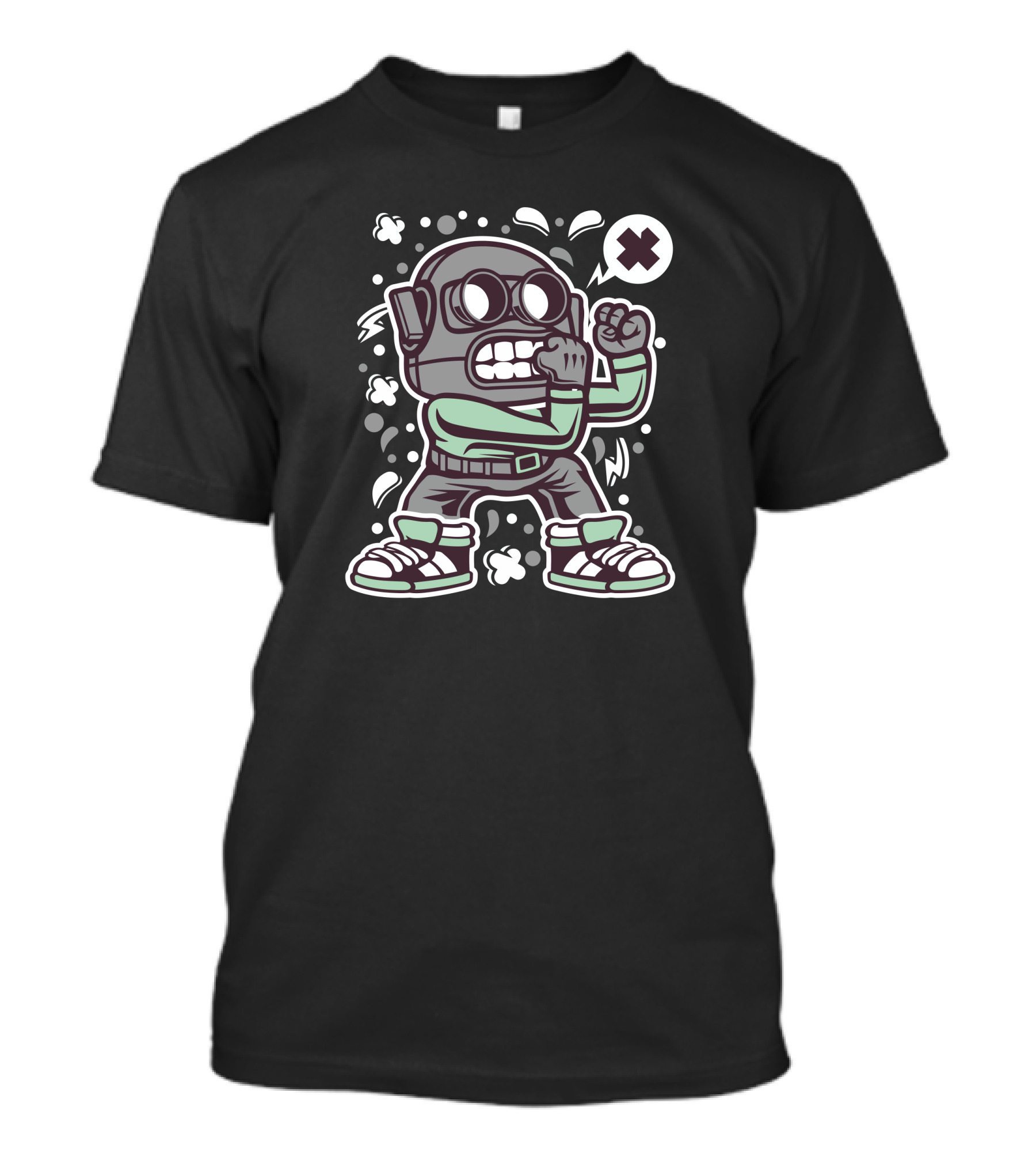 Robot Fighter Explosive Punch Graphic Cartoony T-Shirt