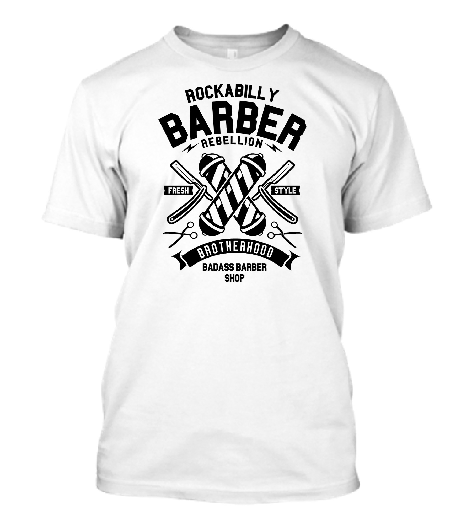 Rockabilly Barber Rebellion Brotherhood Fresh Style Badass Barber Shop T-Shirt