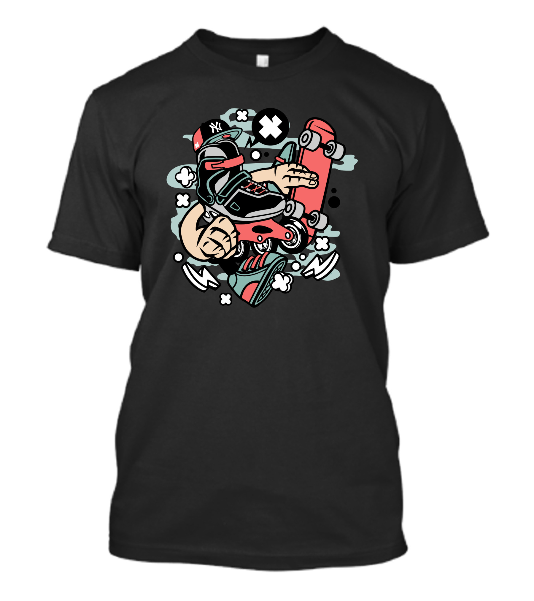 Roller Blade Skateboard Crossover With Cap And Arm Elements T-Shirt