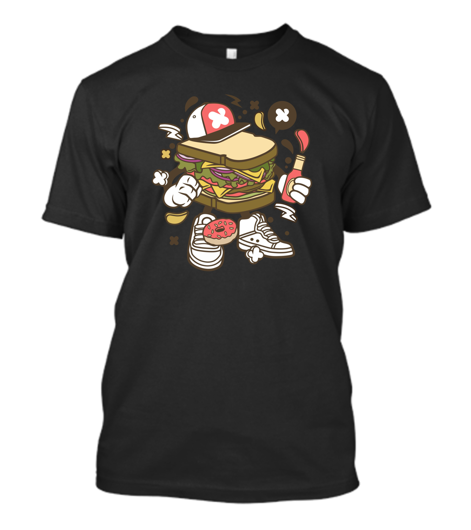 Animated Sandwich Character With Sneakers Holding Sauce Bottle T-Shirt