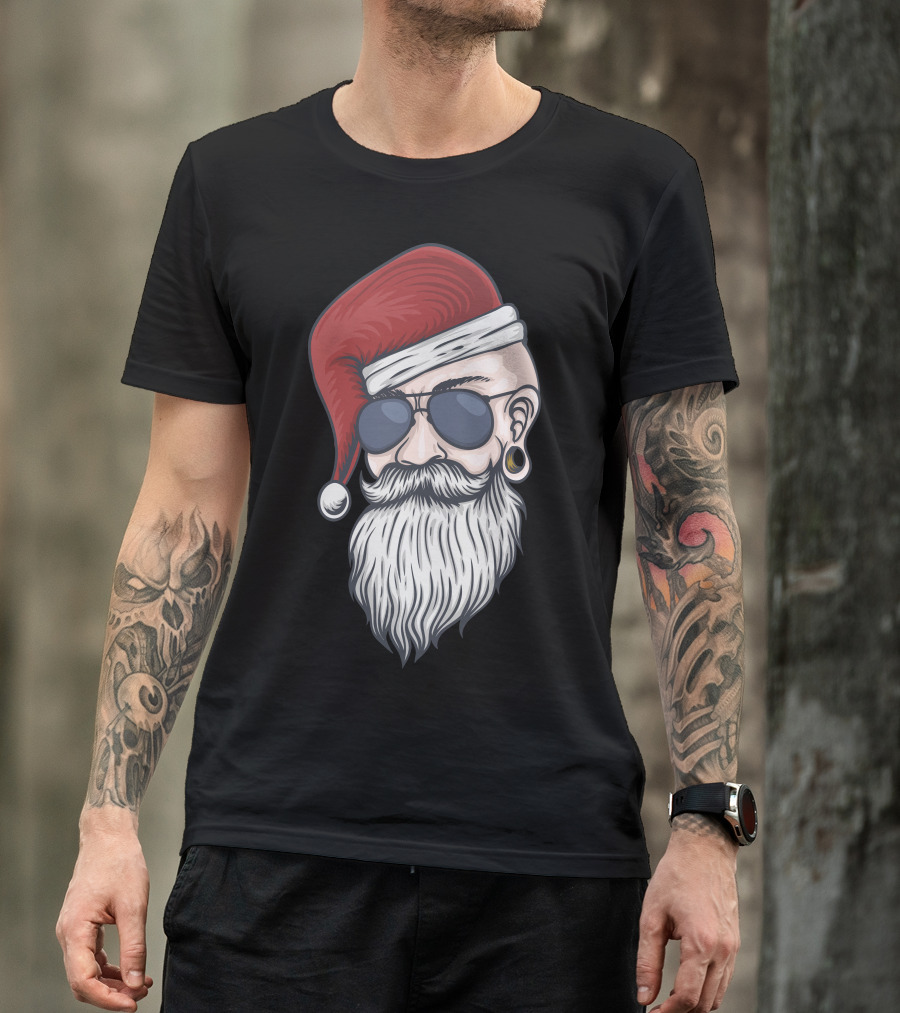 Santa Claus Hipster Sunglasses Beard Santa Hat T-Shirt