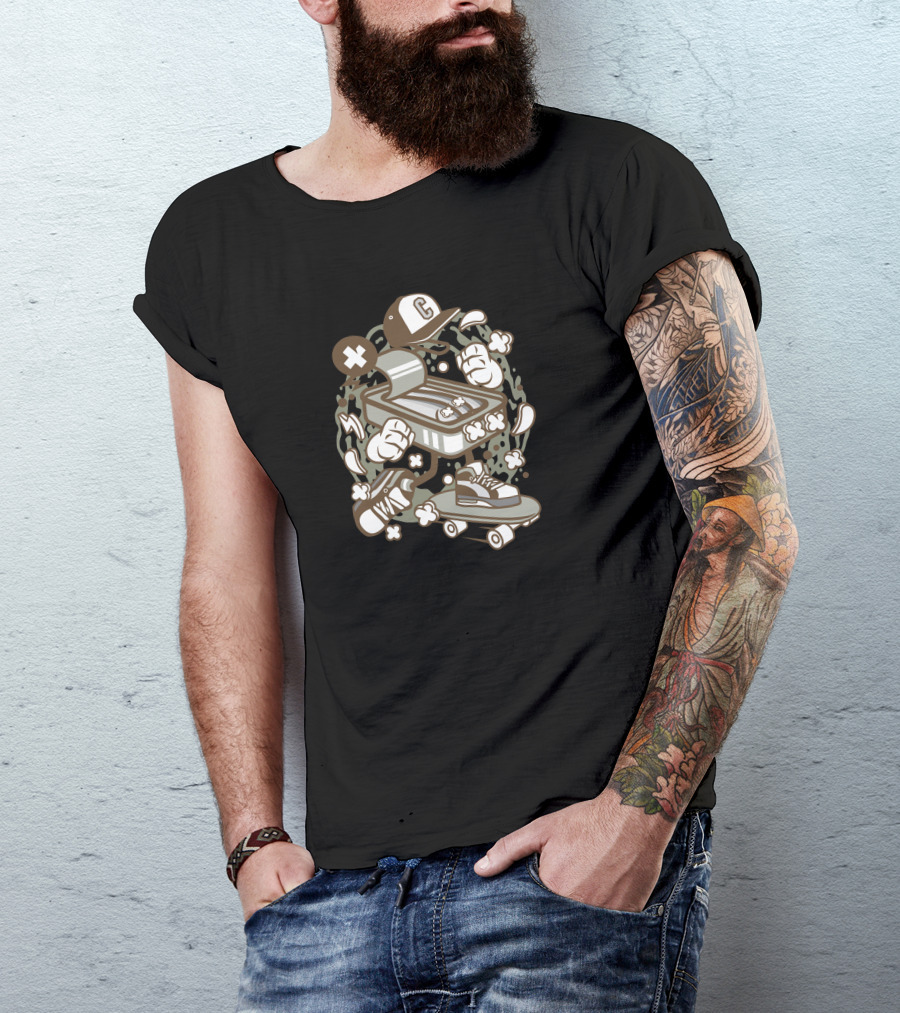 Sardine Skater Capped Can With Shoes And Skateboard T-Shirt