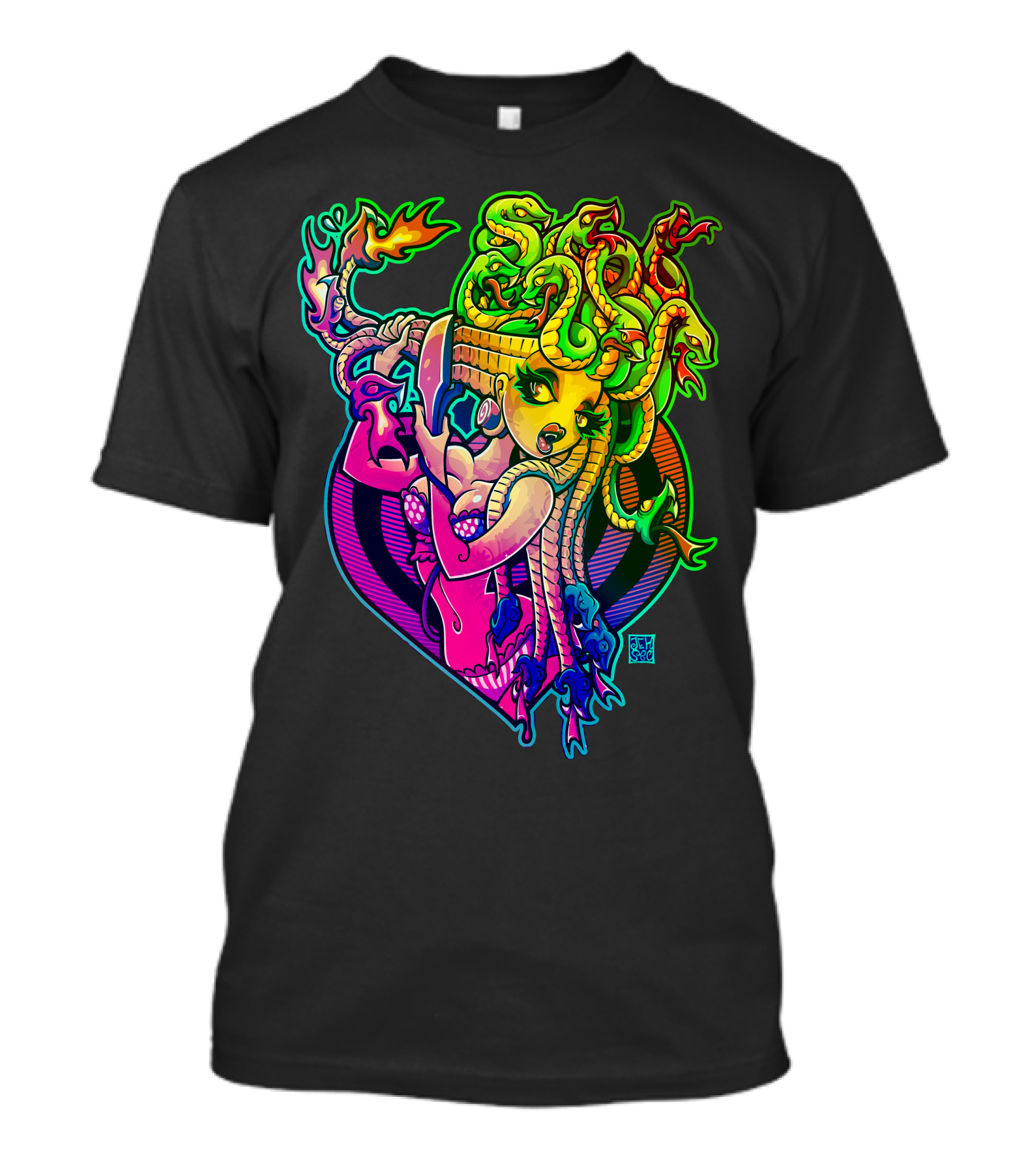 Scared Straight Psychedelic Medusa Serpent Skull Embrace T-Shirt