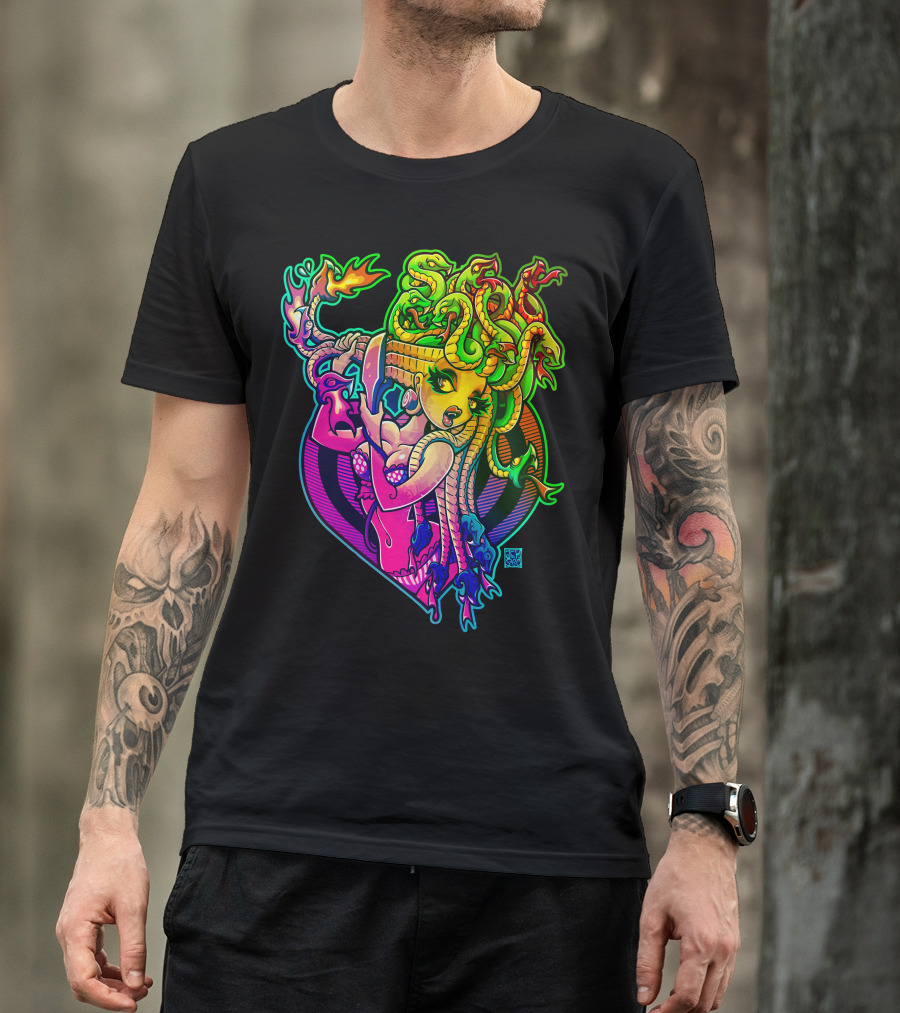Scared Straight Psychedelic Medusa Serpent Skull Embrace T-Shirt