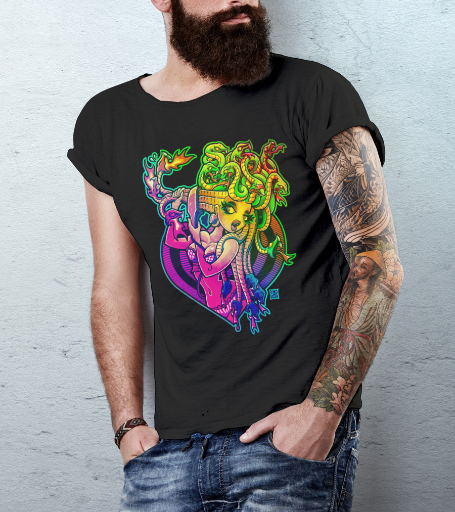 Scared Straight Psychedelic Medusa Serpent Skull Embrace T-Shirt