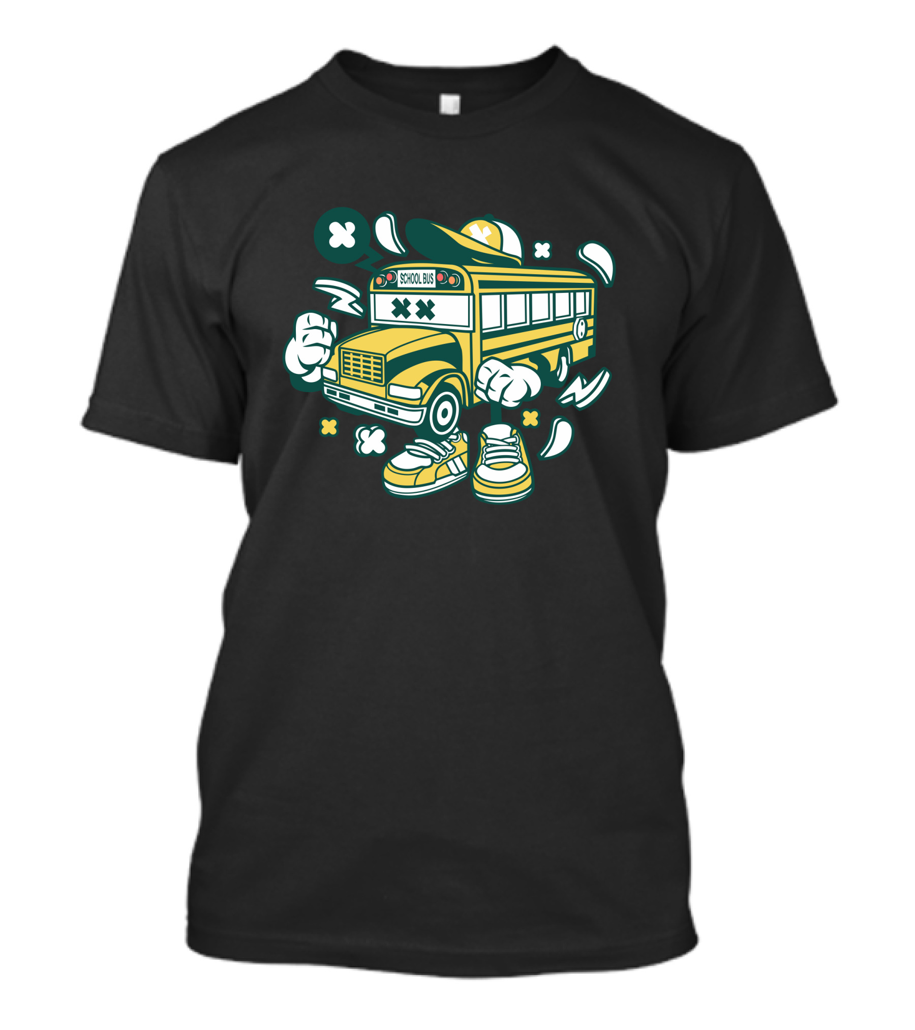 School Bus Cartoon With Sneakers And Hat T-Shirt