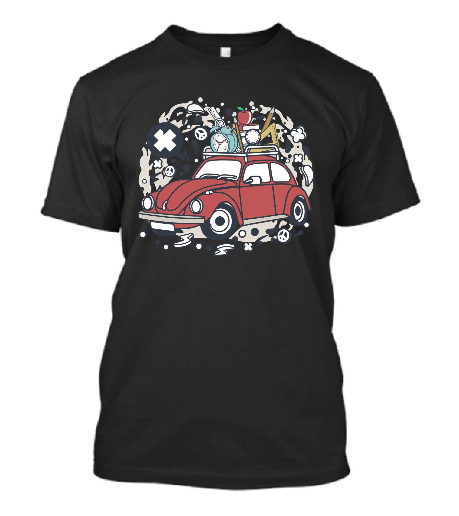 Red Car Adventure With School Supplies And Alarm Clock T-Shirt