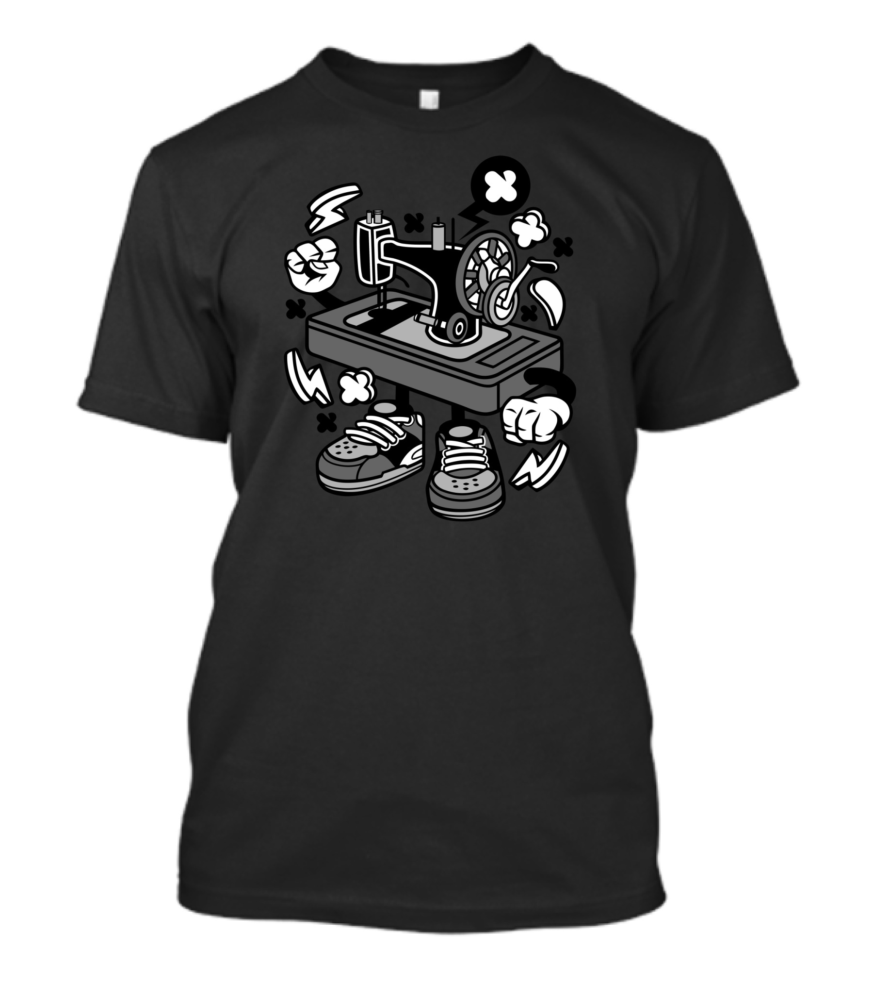 Sewing Machine With Cartoon Sneakers And Icons T-Shirt