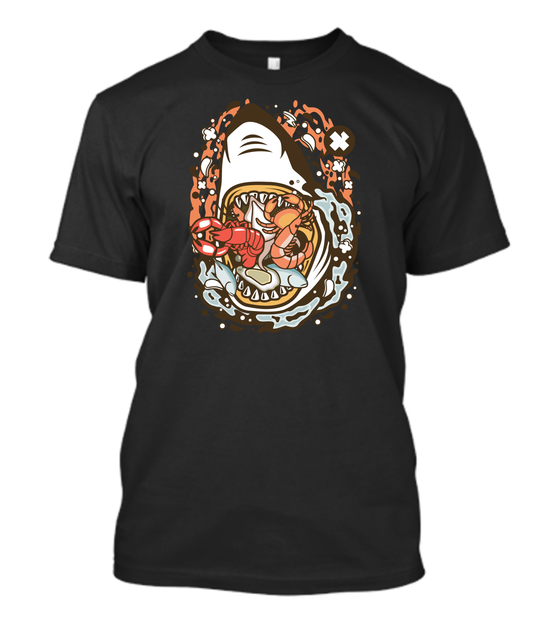 Shark Seafood Feast Lobster Shrimp Waves T-Shirt