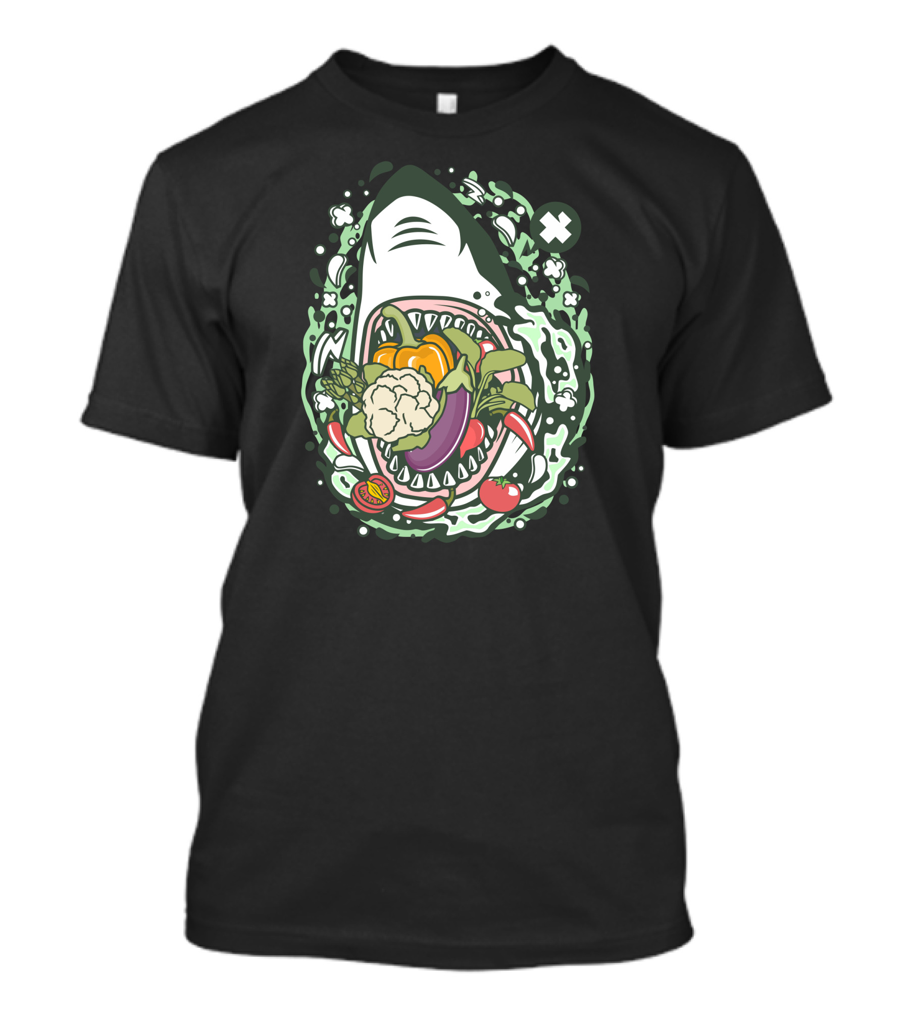 Shark Vegetable Bite With Mixed Produce And Water Splash T-Shirt