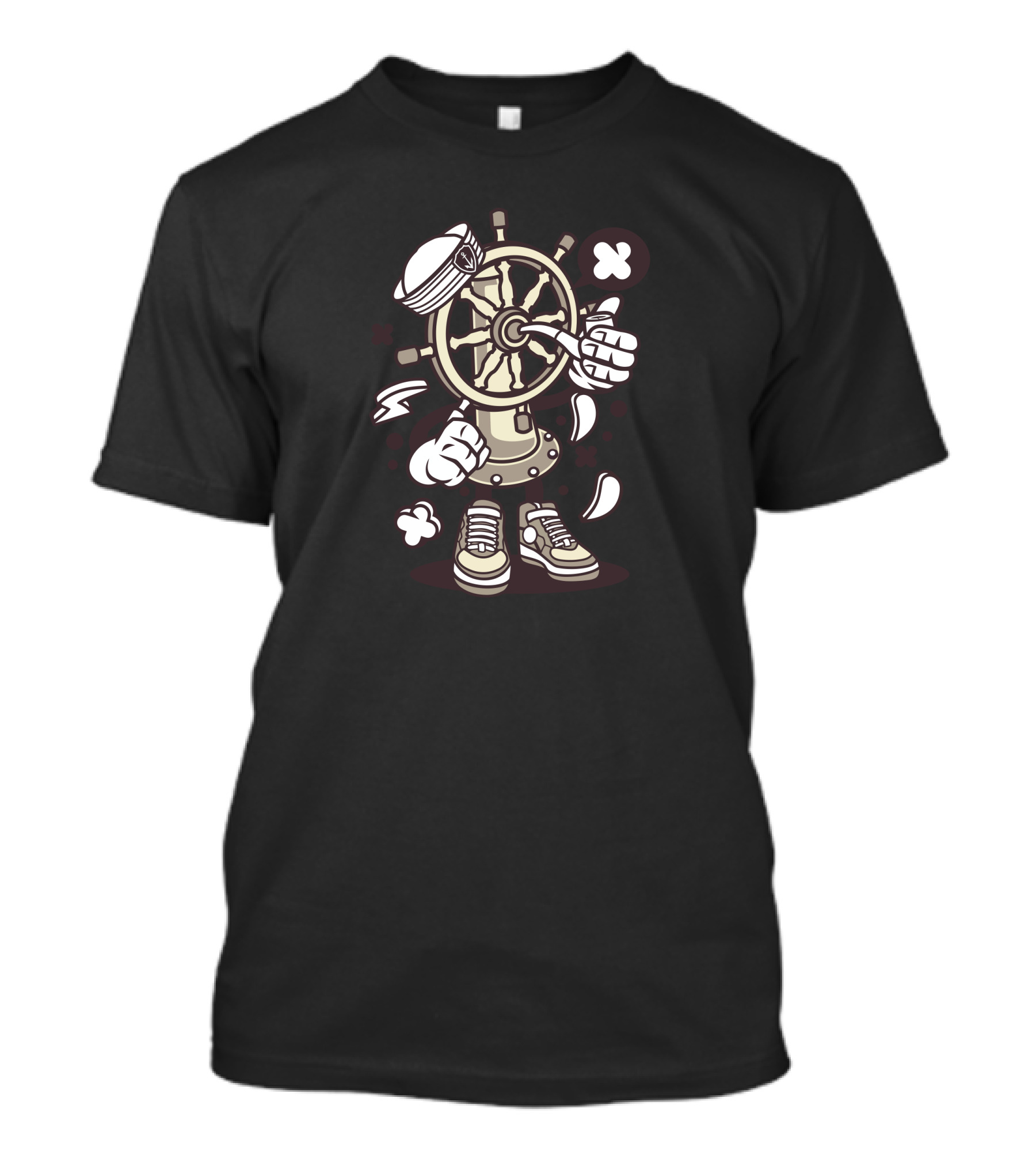 Ships Wheel Nautical Captain Cartoon Sneakers T-Shirt
