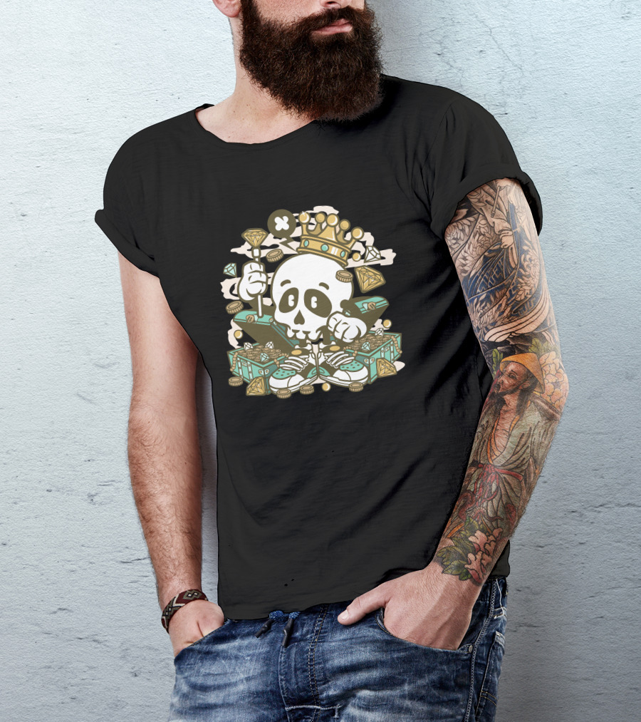 Skull Crown With Diamonds And Money Bags T-Shirt
