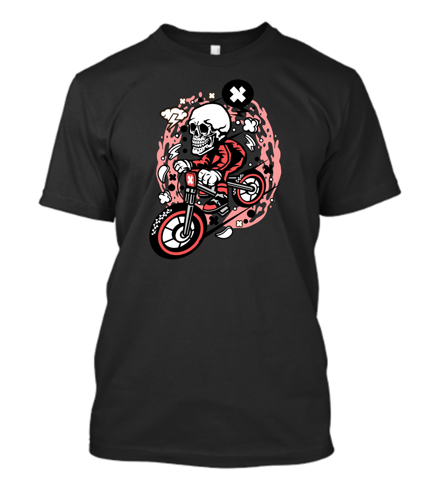 Skull Motocross Rider With Red Gear And Energetic Burst T-Shirt