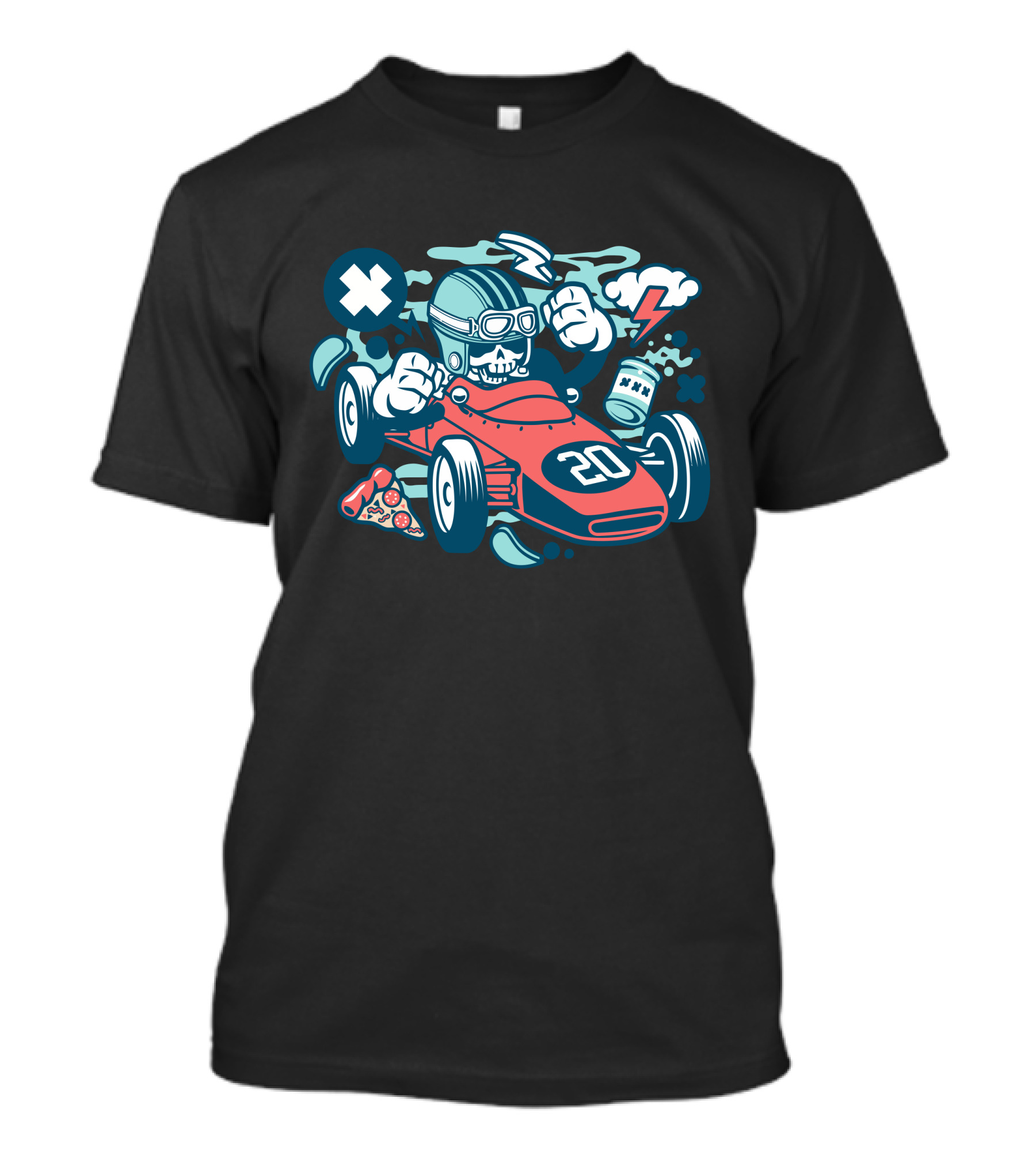 Skull Kart Racing Number 20 Pizza Lightning Hammer Iconic T-Shirt