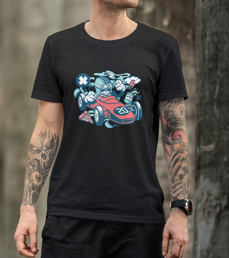 Skull Kart Racing Number 20 Pizza Lightning Hammer Iconic T-Shirt