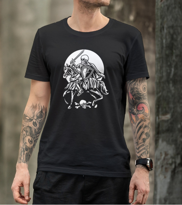 Skull Knight On Horse With Sword And Shield In Moonlight T-Shirt