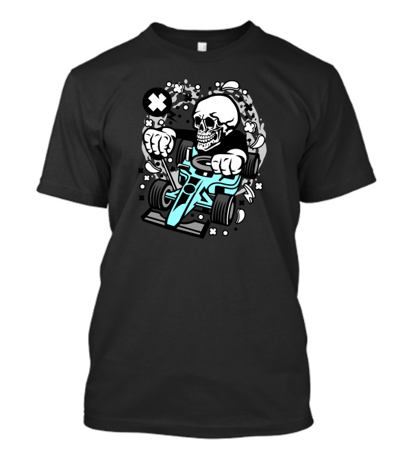 Skull Racer Karting Madness With Checkered Bones T-Shirt