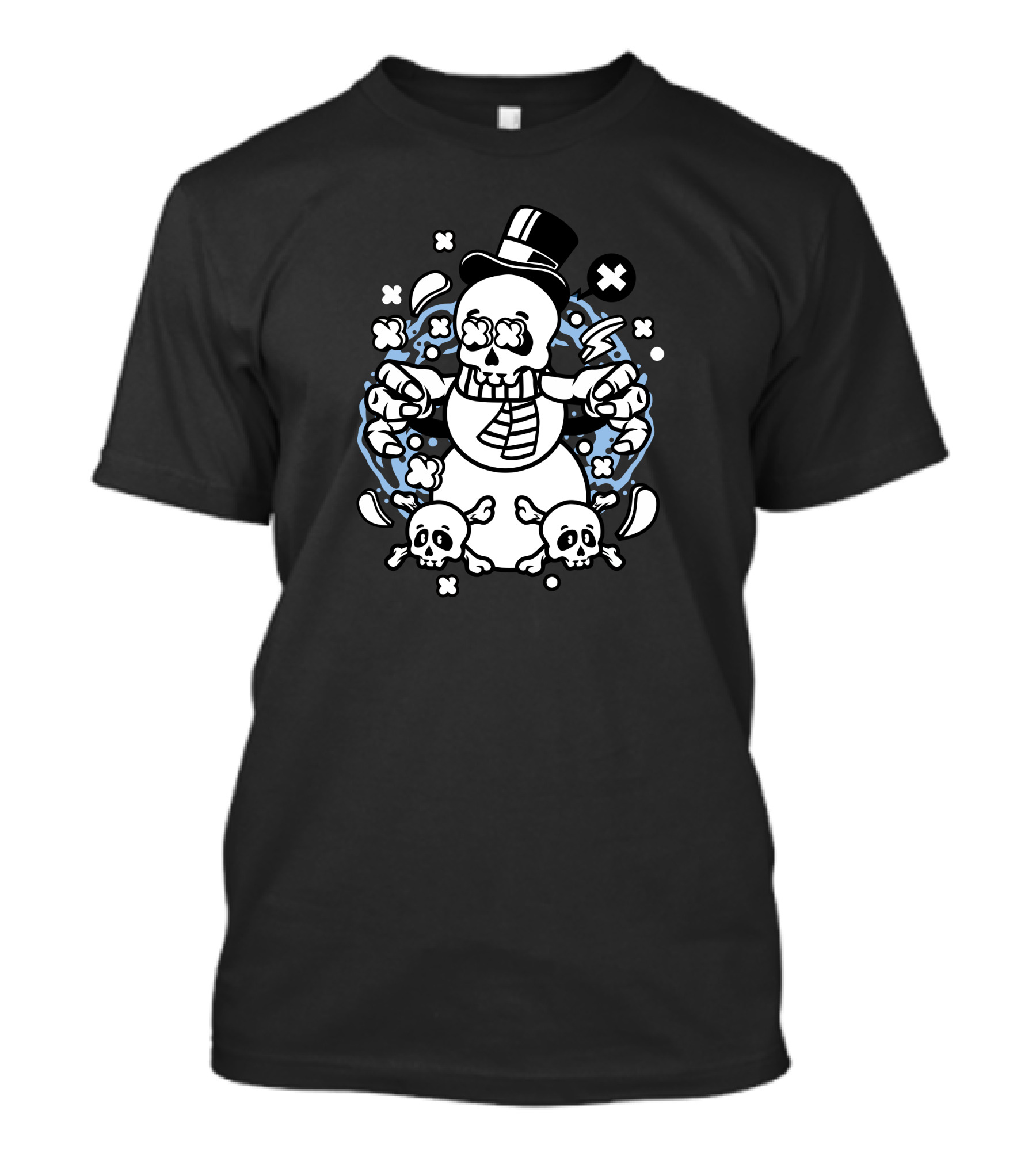 Skull Snowman With Top Hat And Crossbones Motif T-Shirt