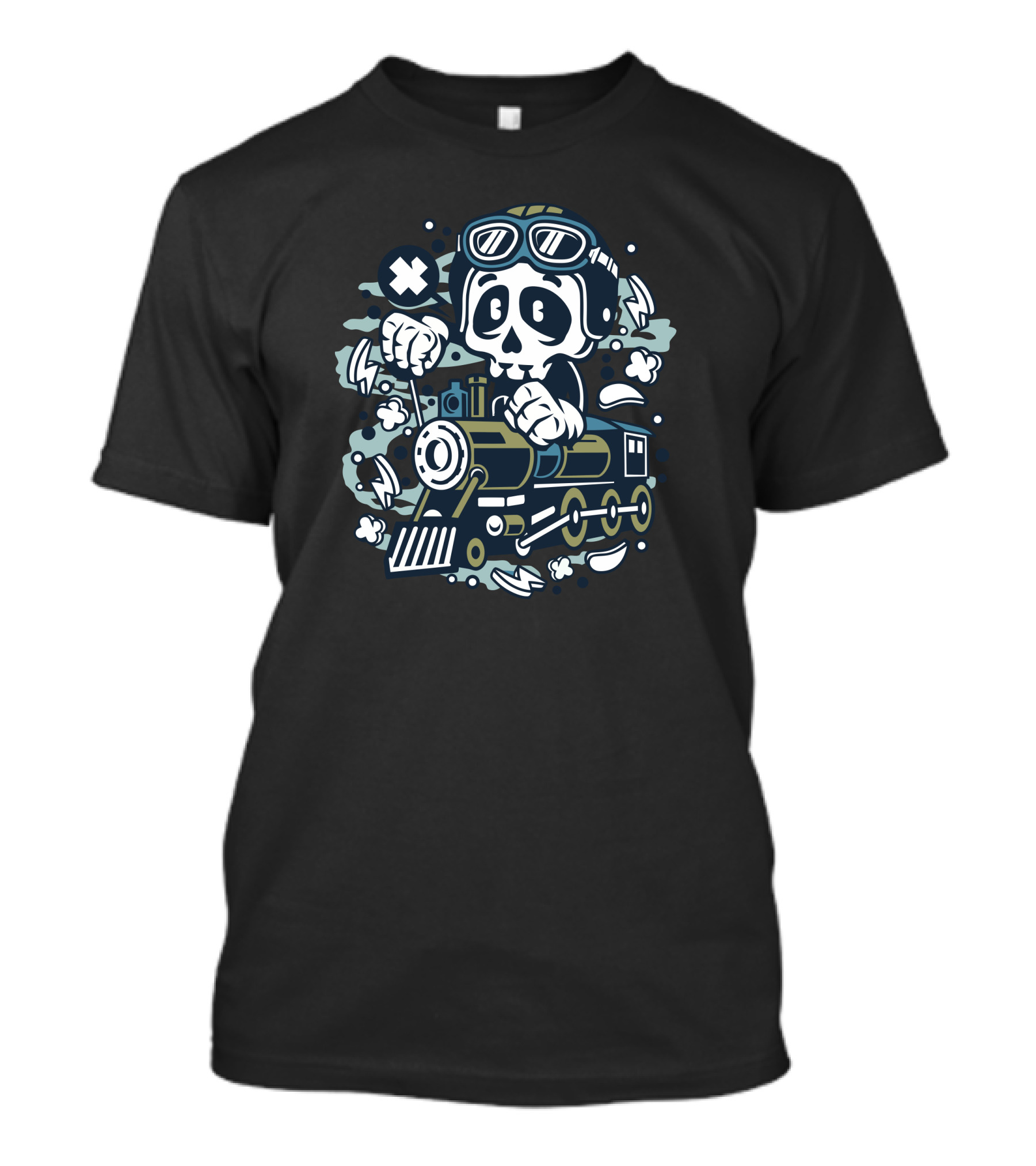 Skull Train Conductor Steampunk Goggles And X Crossbones T-Shirt