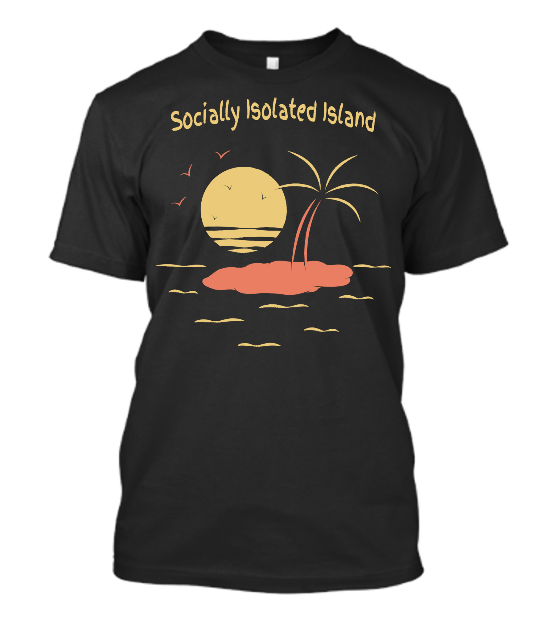 Socially Isolated Island Sunset With Palm Trees And Birds T-Shirt