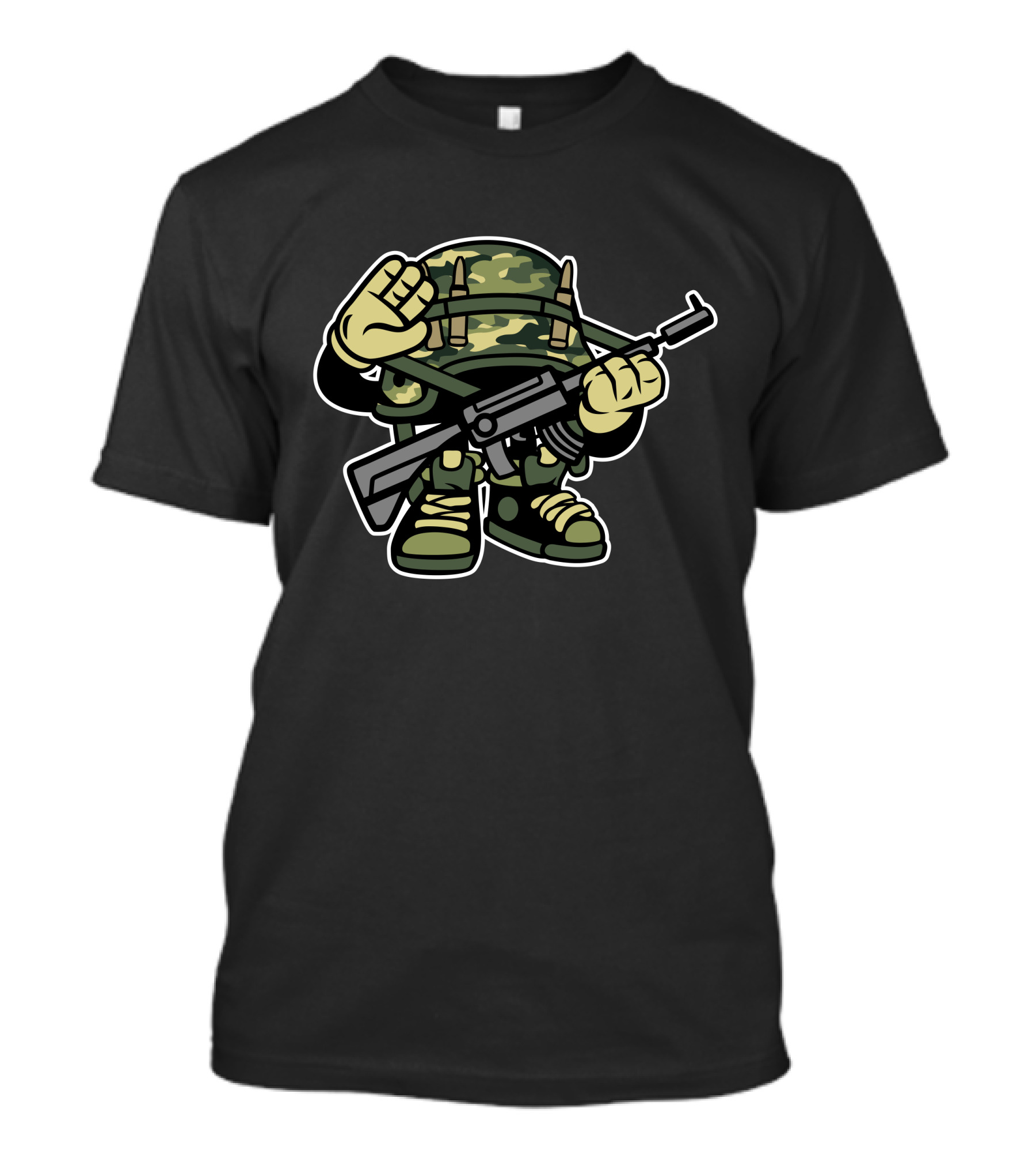 Soldier Character With Camouflage Helmet And Rifle T-Shirt
