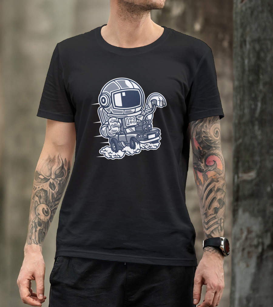 Astronaut Driving Space Car With Turbo Exhaust T-Shirt