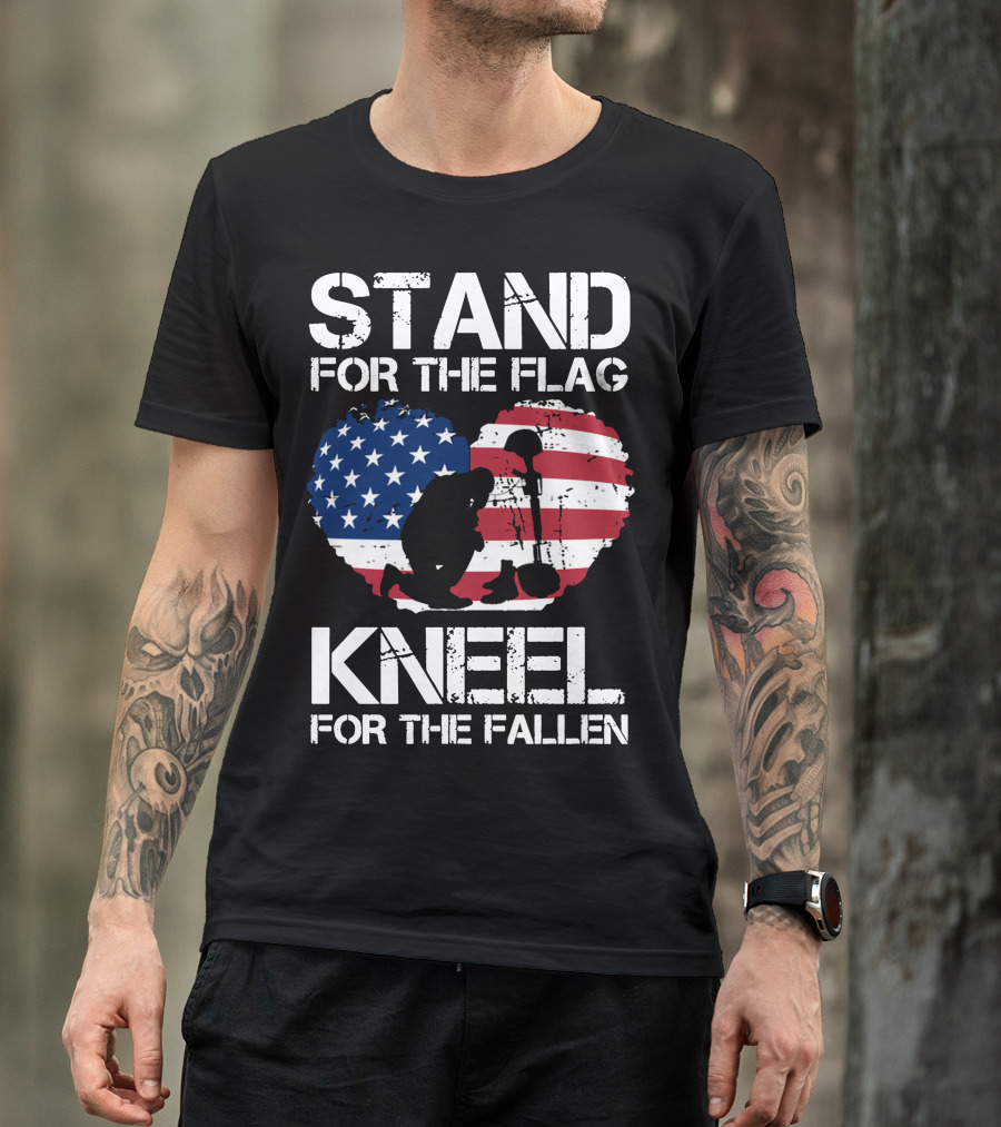 Stand For The Flag Kneel For The Fallen American Flag Heart T-Shirt