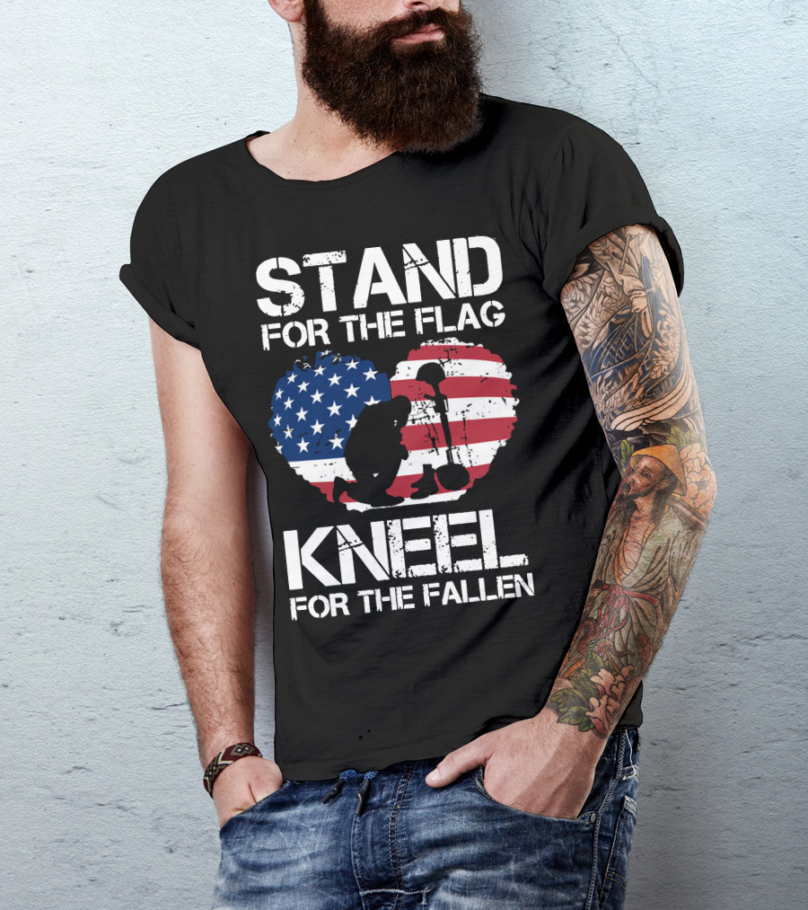 Stand For The Flag Kneel For The Fallen American Flag Heart T-Shirt