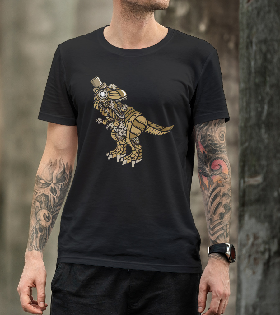 Steampunk T-Rex Wearing Top Hat With Gears And Cogs T-Shirt