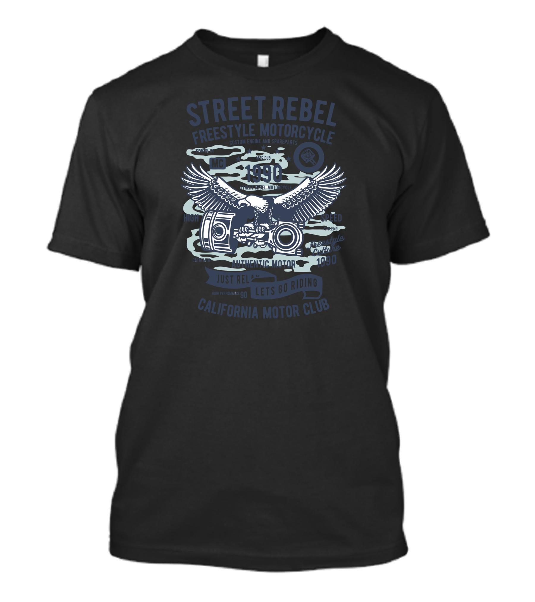 Street Rebel Freestyle Motorcycle 1990 California Motor Club Eagle T-Shirt