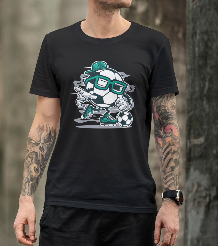 Street Soccer Cool Ball Character With Cap And Glasses T-Shirt