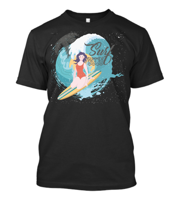 Surf Summer Ocean Wave And Palm Surfing 메탈릭 T-Shirt